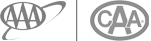The image shows logos: one with "AAA" inside an oval with a swoosh, the other with "CAA" in an oval. Both are grayscale symbols.