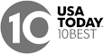 The image displays the "USA Today 10Best" logo in grayscale with the number 10 integrated into a circular design.
