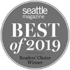 A gray circular badge reads "Seattle Magazine Best of 2019 Readers' Choice Winner."